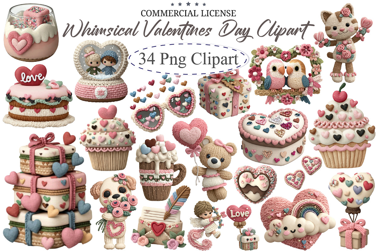 Whimsical Valentine's Day Clipart, an Illustration by designcity5 (Photo 1 of 5)