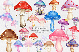Watercolor Cute Magic Mushroom Png, an Illustration by Creative Art