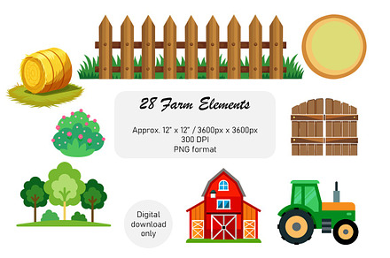 28 Farm Elements Clipart for Kids