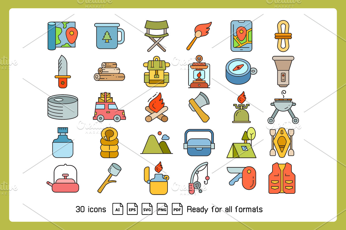 Camping and Hiking Icons Set Vector, an Icon by Designfour (Photo 2 of 4)