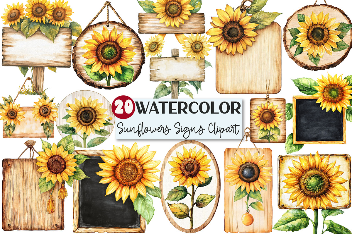 Summer Sunflowers Signs Clipart, an Illustration by Rose Art (Photo 1 of 3)