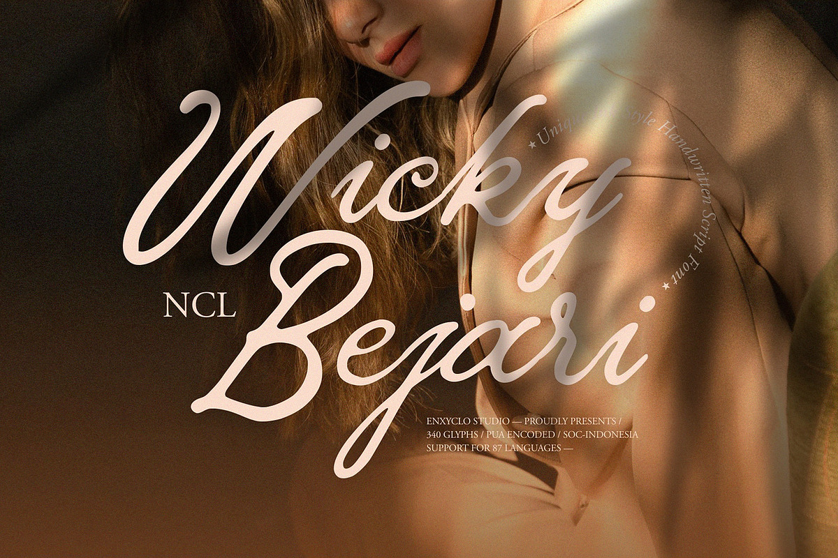NCL WICKY BEJARI — Luxury Font, a Script Font by Enxyclo Studio (Photo 1 of 9)