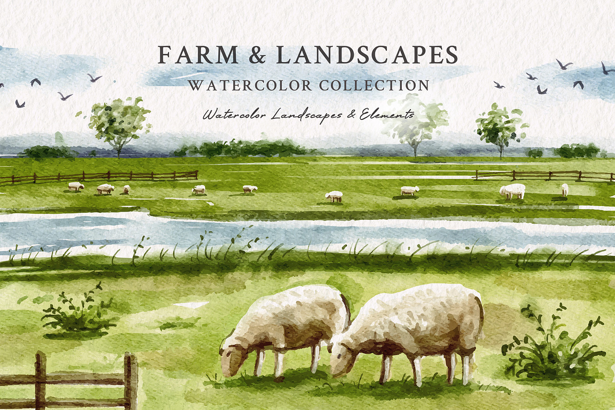 Watercolor Farm & Landscapes, an Animal Illustration by Yorda Studio (Photo 1 of 11)