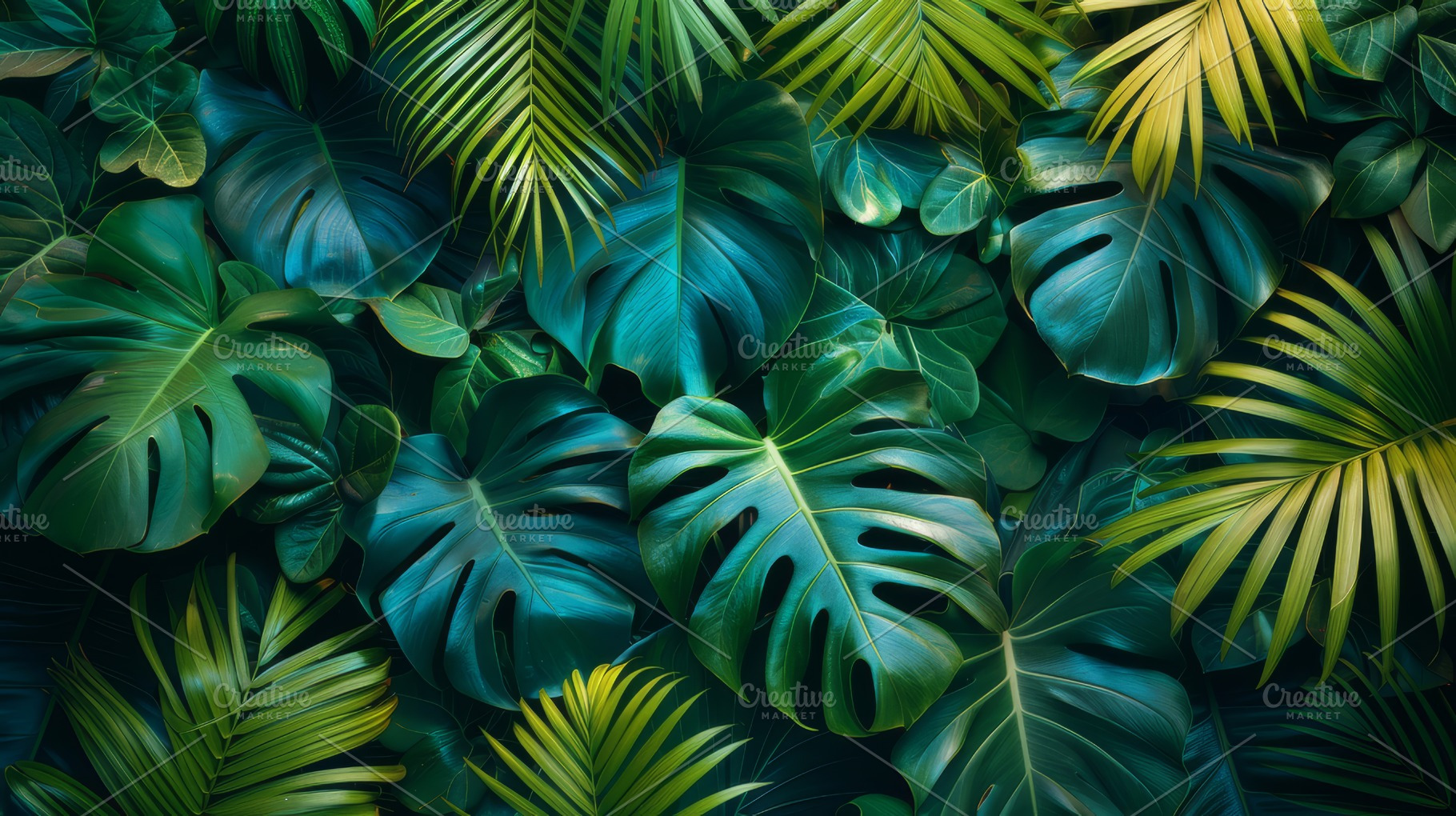 Lush Tropical Leaves Creating a Dense Green Canopy of Nature, a Photo by AS photostudio
