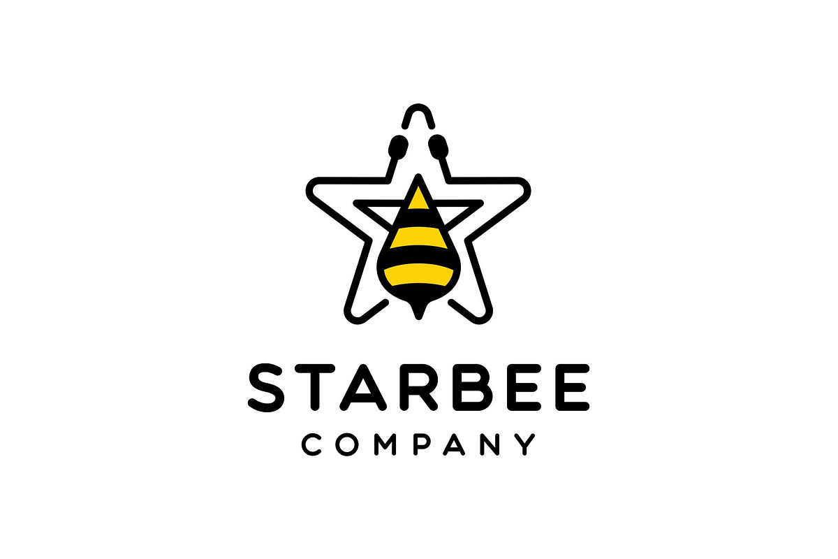 Star and Honey Bee Lineart Logo, a Branding & Logo Template by Buqancreative