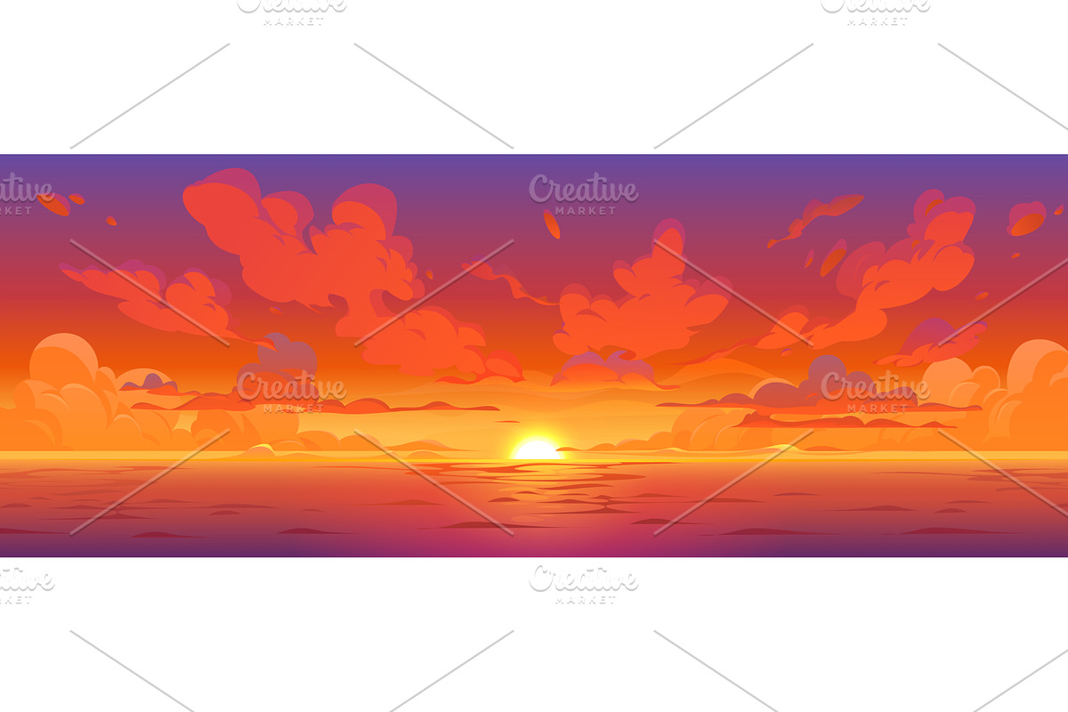 Cartoon anime sunset sky, an Illustration by Vector Tradition