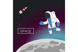 Space Concept Background, Flat Style