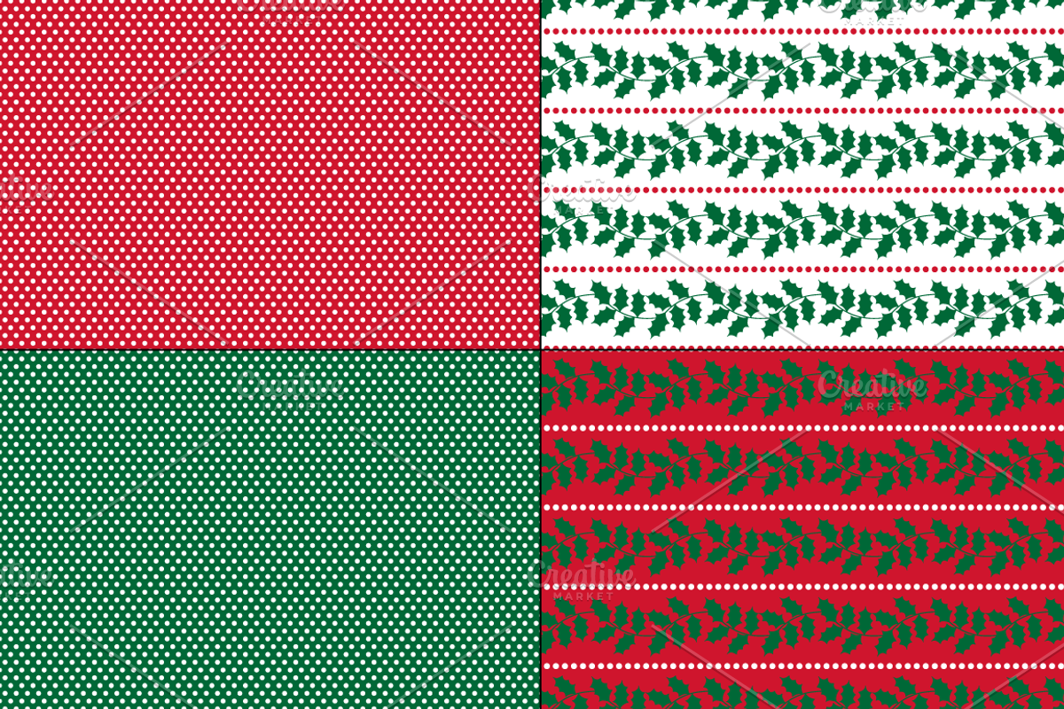 Seamless Red & Green Winter Patterns preview 4