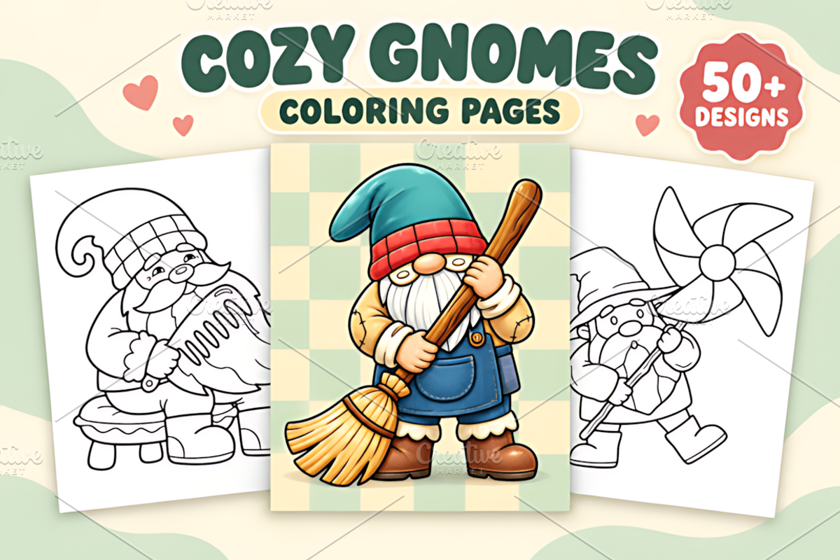 Snug Gnomes Coloring Pages Vol. 2, a Seasonal Illustration by Design Station (Photo 1 of 3)