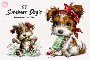 Whimsical Summer Dogs Clipart Bundle, an Illustration by CreationArt