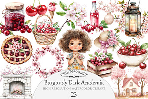 Watercolor Burgundy Dark Academia, an Illustration by Design Market