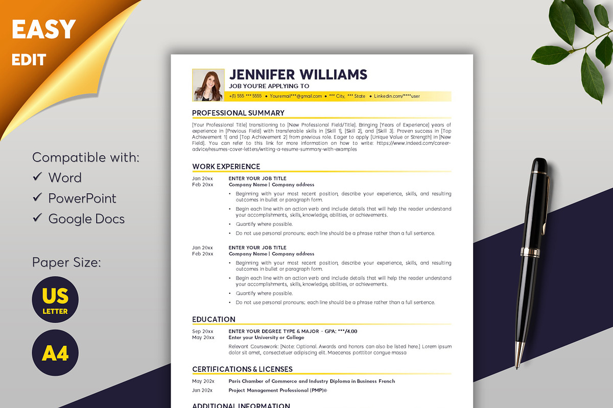 ATS Resume CV Word & Google Docs 44, a Resume Template by MrCam Template Resume|CV (Photo 1 of 8)