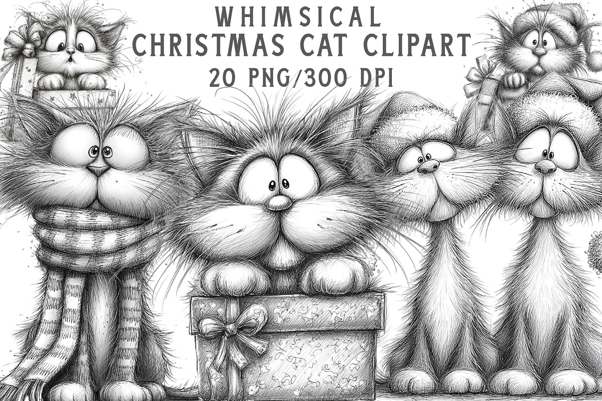 Whimsical Christmas Cat Clipart, an Illustration by Libby Wishes (Photo 1 of 9)