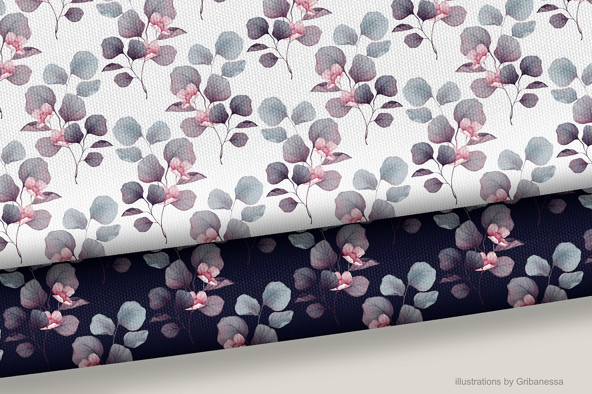 Dusty Eucalyptus & Flowers Set, a Pattern Graphic by Gribanessa (Photo 4 of 5)