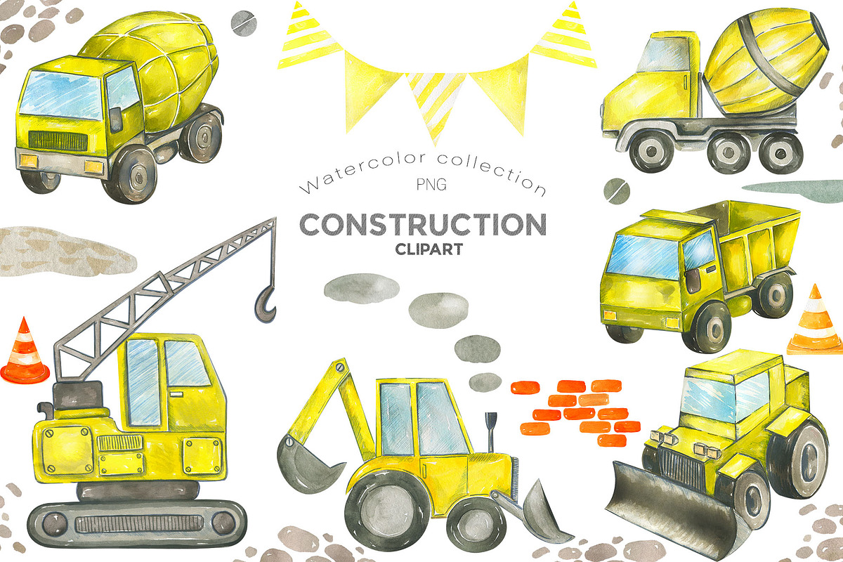 Watercolor Construction clipart, a Decorative Illustration by WatercolorColorDream (Photo 1 of 12)