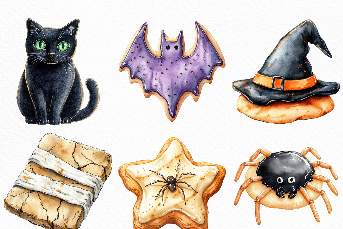 Watercolor Halloween Cookies Clipart, an Illustration by Craft Nest (Photo 2 of 6)