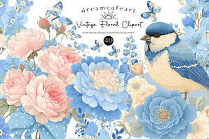Watercolor Vintage Floral Clipart, an Illustration by DreamCafeArt