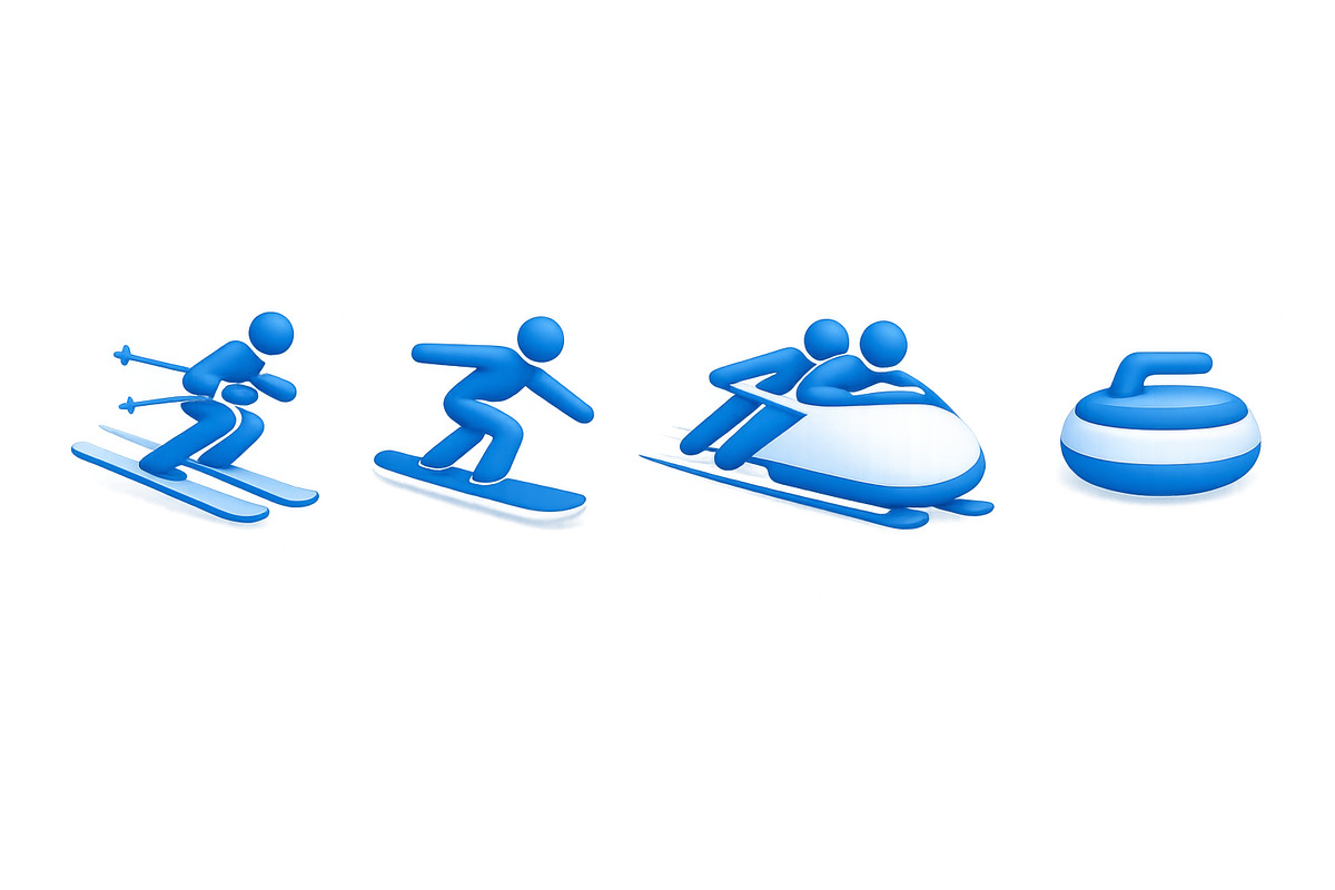 Winter sports icons featuring skiing, an Illustration by Dvoevnore photos