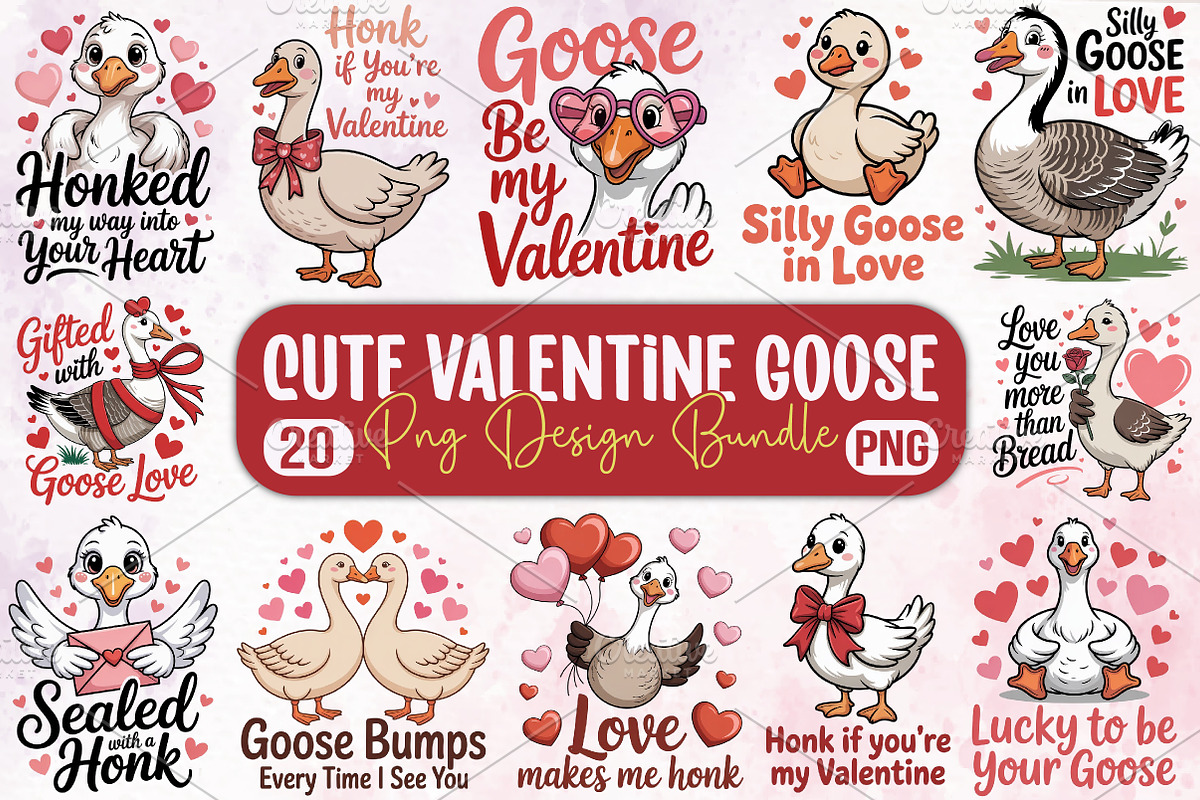 Cute Valentine Goose Design Bundle, an Illustration by RobertsArt (Photo 1 of 10)