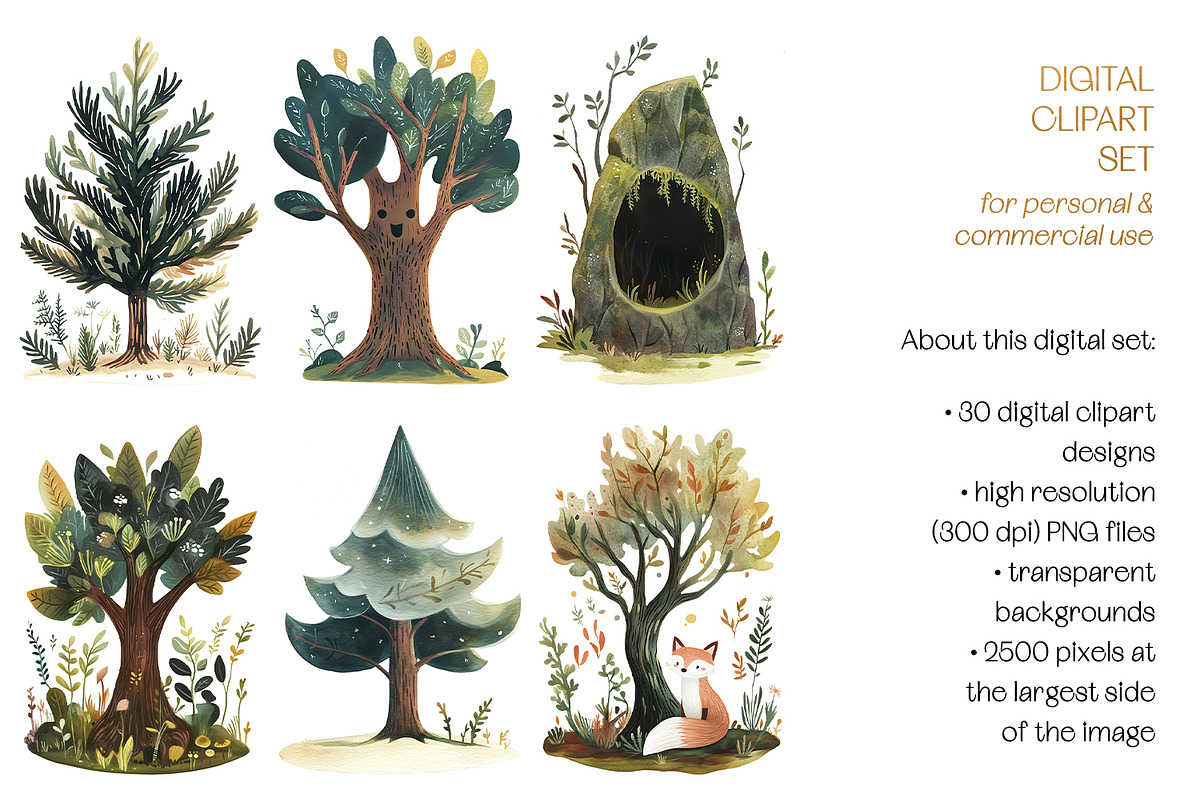 The Naive Woodlands Clipart Set, a Decorative Illustration by The Dutch Lady Designs (Photo 6 of 7)