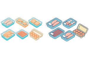 Various types of packaged raw meats, a Food Illustration by ZinetroN