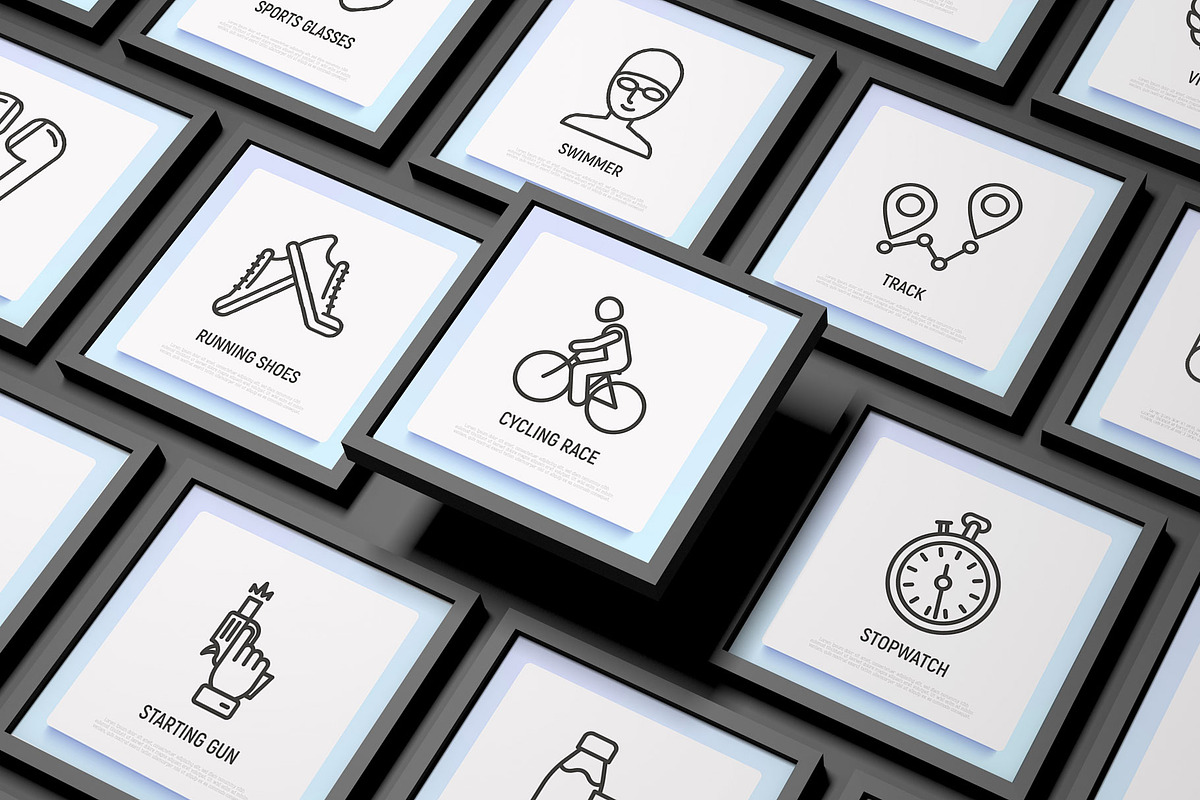 Triathlon | 16 Thin Line Icons Set, an Outline Icon by Alex Blogoodf (Photo 2 of 11)