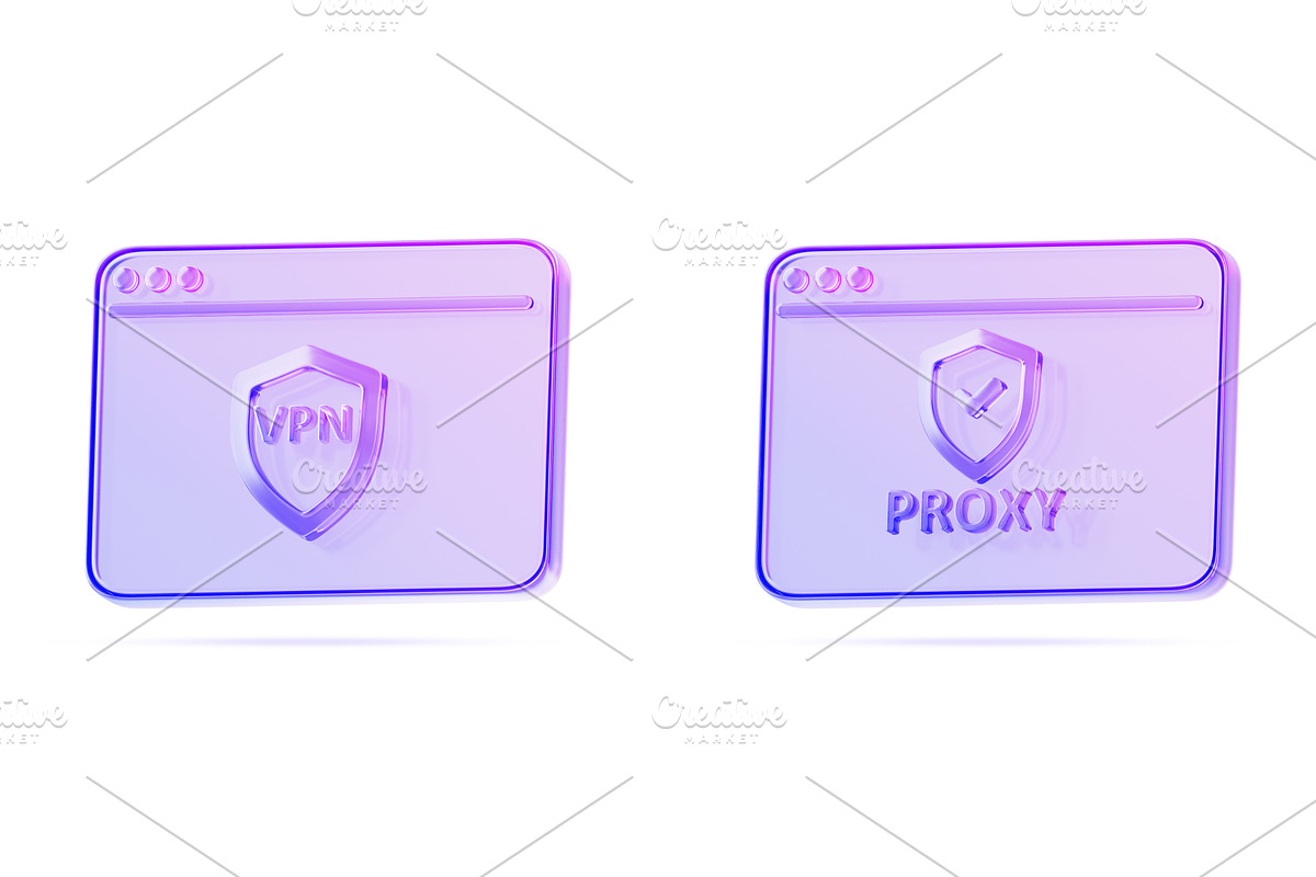 3d set of glass holographic browser, a Technology Illustration by Marozhkastudio
