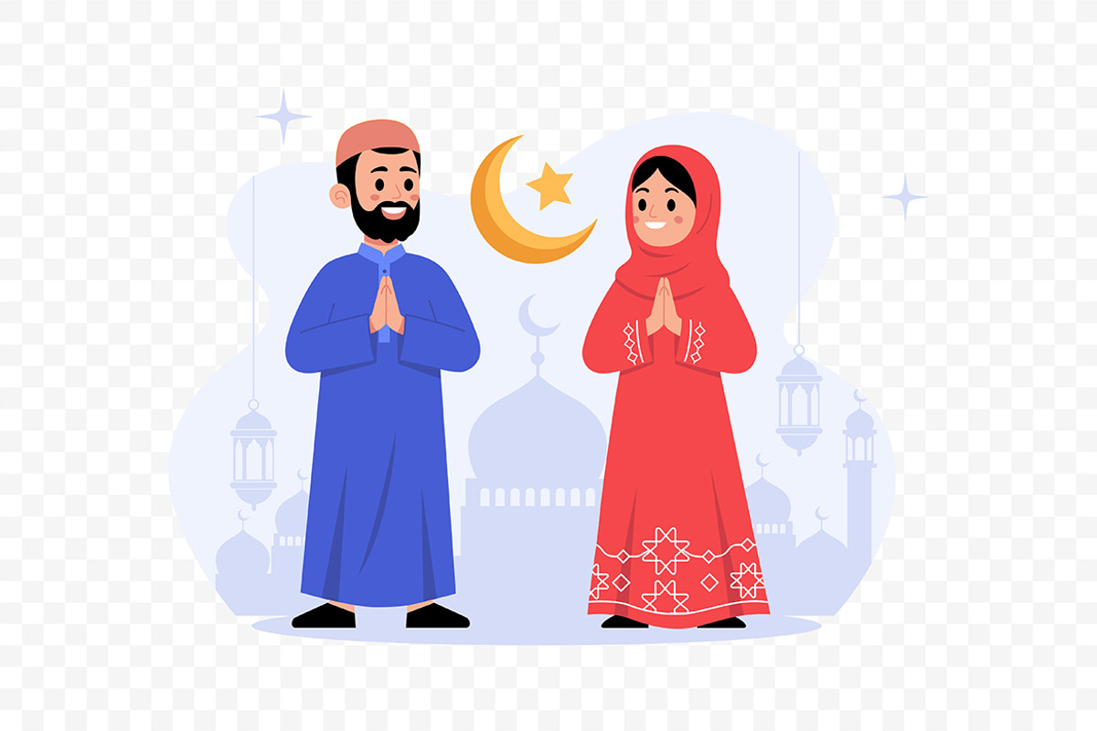 Happy Muslim Couple Eid Celebration, a Person Illustration by Partikusi Design (Photo 3 of 3)