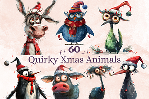 Quirky Christmas Animals Clipart, a Seasonal Illustration by GiraffeCreative