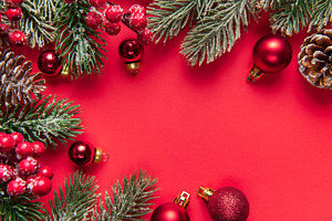 Christmas holiday season border with fir branches and berries, a Holiday Photo by Olena Rudo