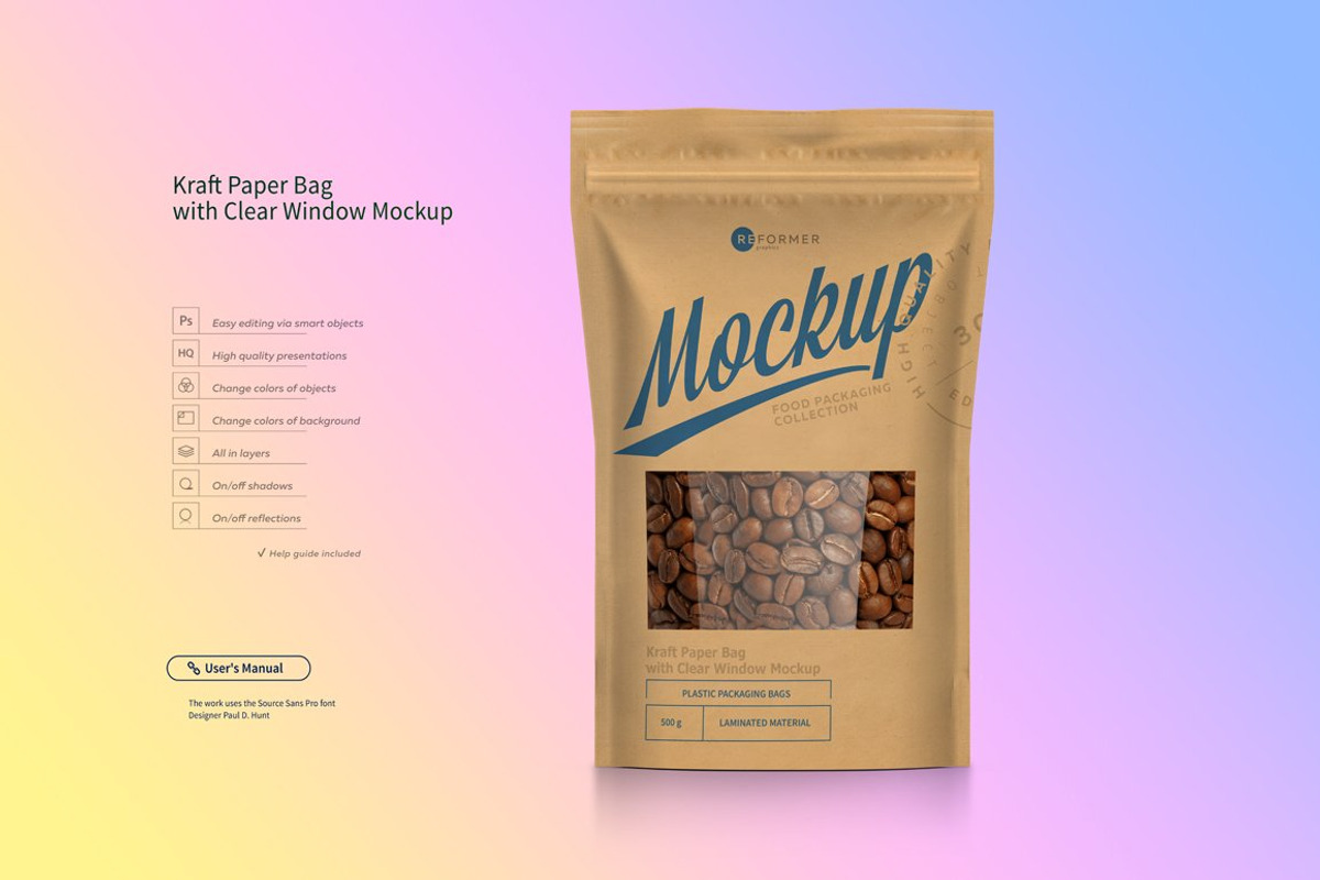 Kraft Paper Bag with Window Mock-up, a Packaging Mockup by Reformer Mockup (Photo 6 of 7)