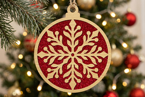 Red Glitter Snowflake Ornament Laser, an Object Graphic by Libby Wishes