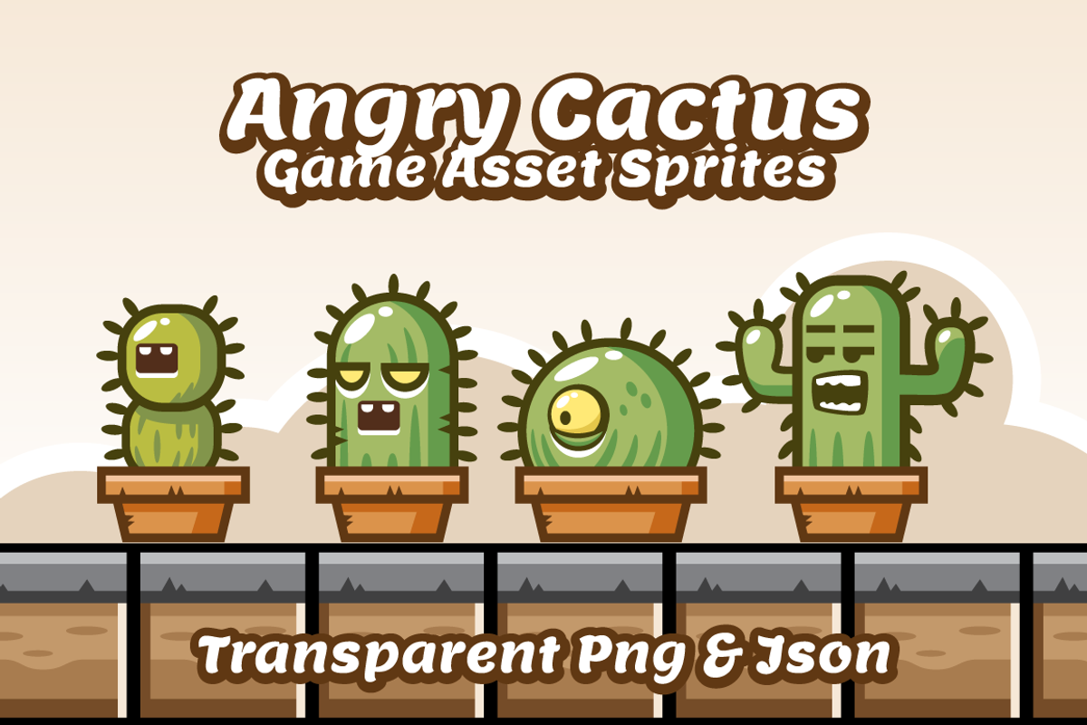 Angry Cactus Game Asset Sprites, an Illustration by Heavtryq Design