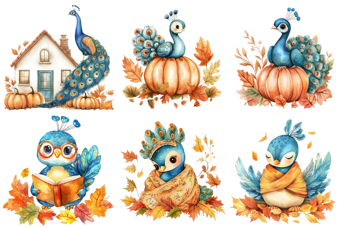 Cute Autumn Peacock Sublimation, an Illustration by CitraGraphics (Photo 2 of 6)