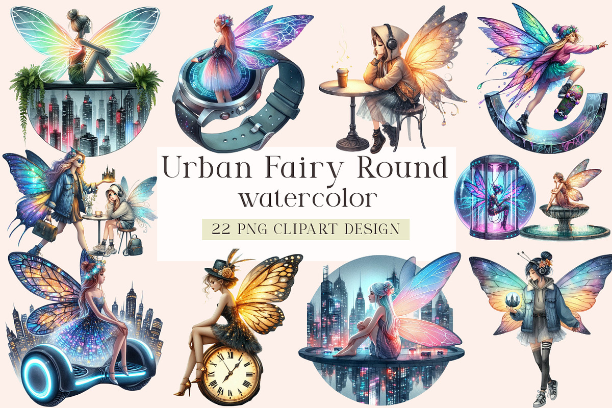 Urban Fairy Round Clipart Set, a Seasonal Illustration by DreamArtGraphic (Photo 1 of 4)