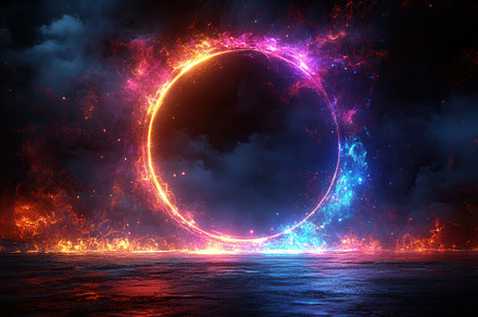 Vibrant energy circle illuminating t, a Photo by Tanuart