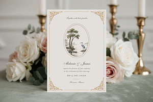Elegant Heron Oval Wedding Invite