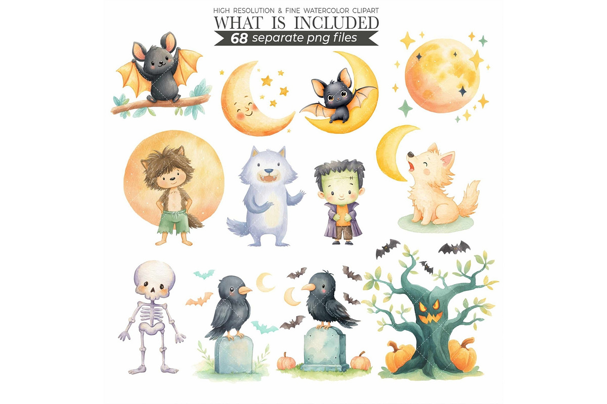 Watercolor Halloween Clipart Bundle, an Illustration by CharmClipart (Photo 6 of 9)