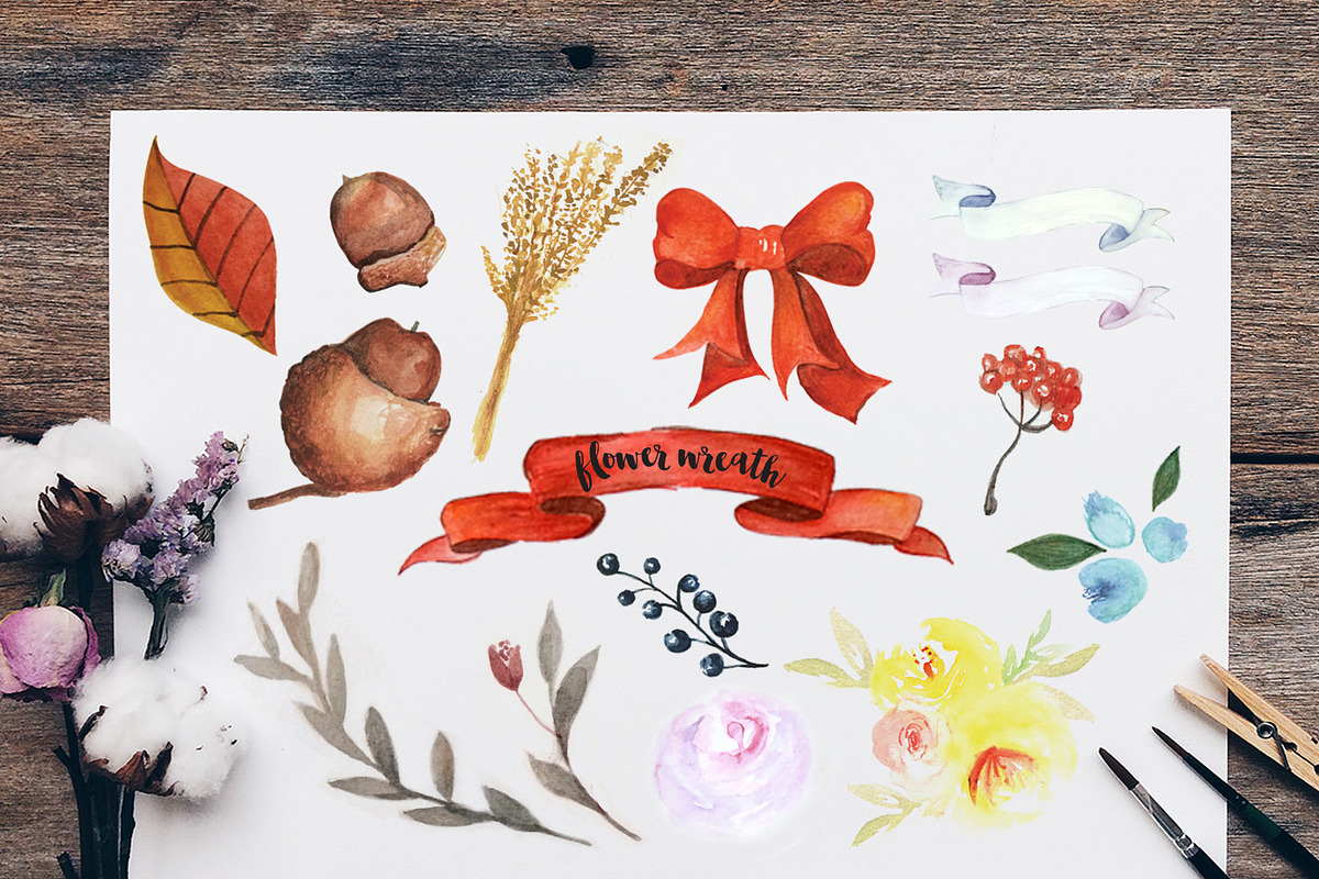 Flower Wreath and Floral Elements, an Illustration by artemyst (Photo 2 of 4)