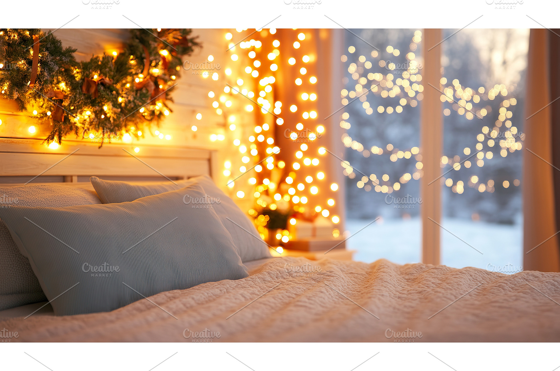 Cozy bedroom with festive christmas, a Holiday Photo by Lermont51