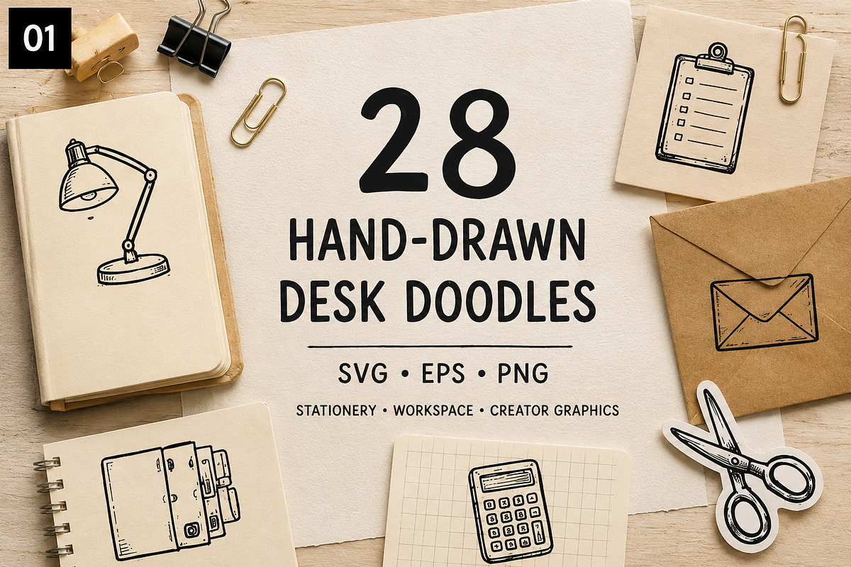 28 Hand-Drawn Stationery Doodles, an Object Illustration by Designs24hr (Photo 1 of 9)