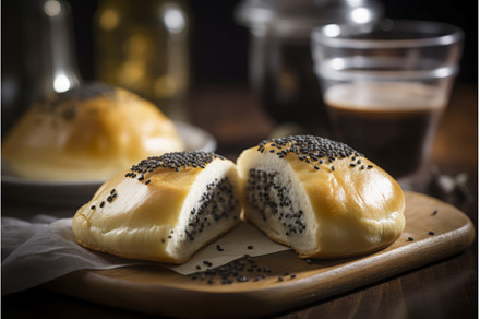 Yeast bun poppy dessert. Generate AI, a Food & Drink Photo by Ylivdesign