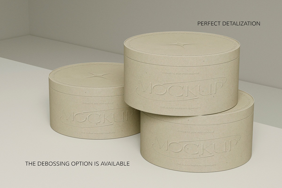3 Round Boxes PSD Mockup, a Product Mockup by softulka (Photo 4 of 7)