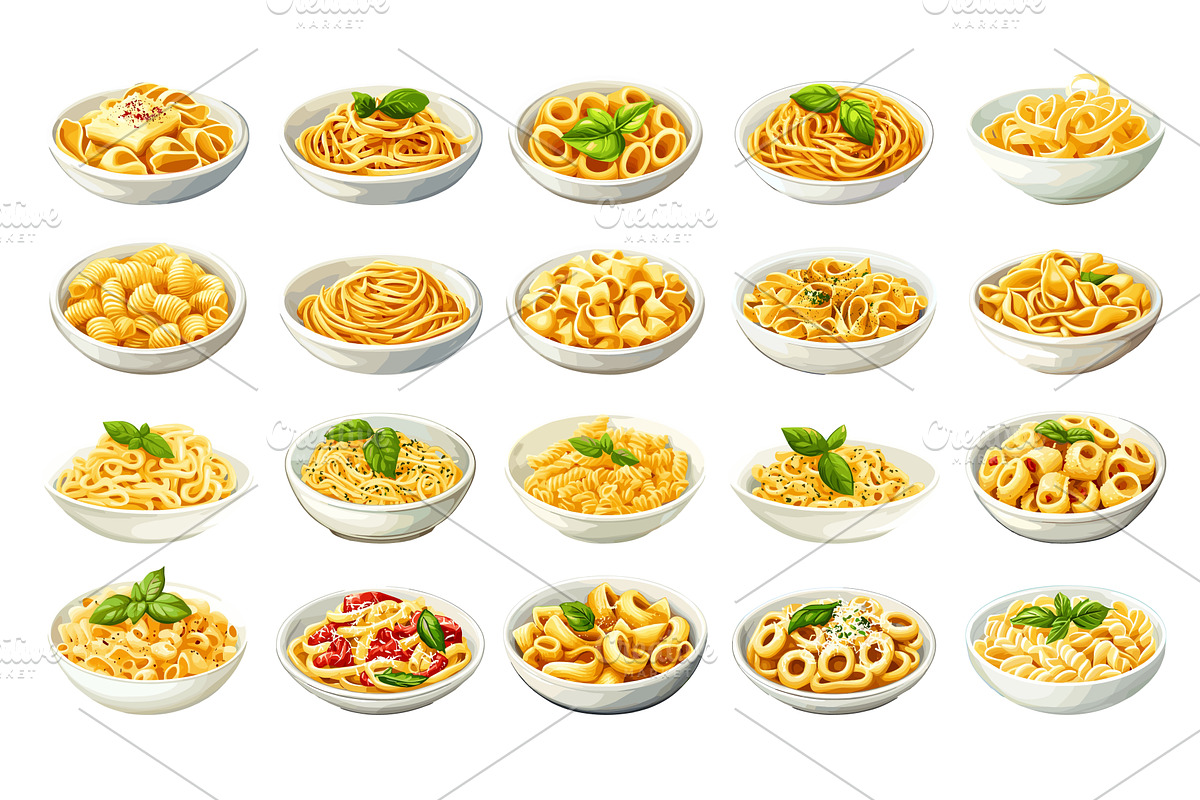 Cartoon pasta dishes. Various, a Food Illustration by Stock-Smart-Start