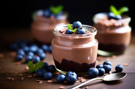 Chocolate mousse with blueberries an, a Photo by Iftikhar Alam