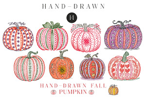 Pumpkin Hand-drawn Fall, an Illustration by CreationArt