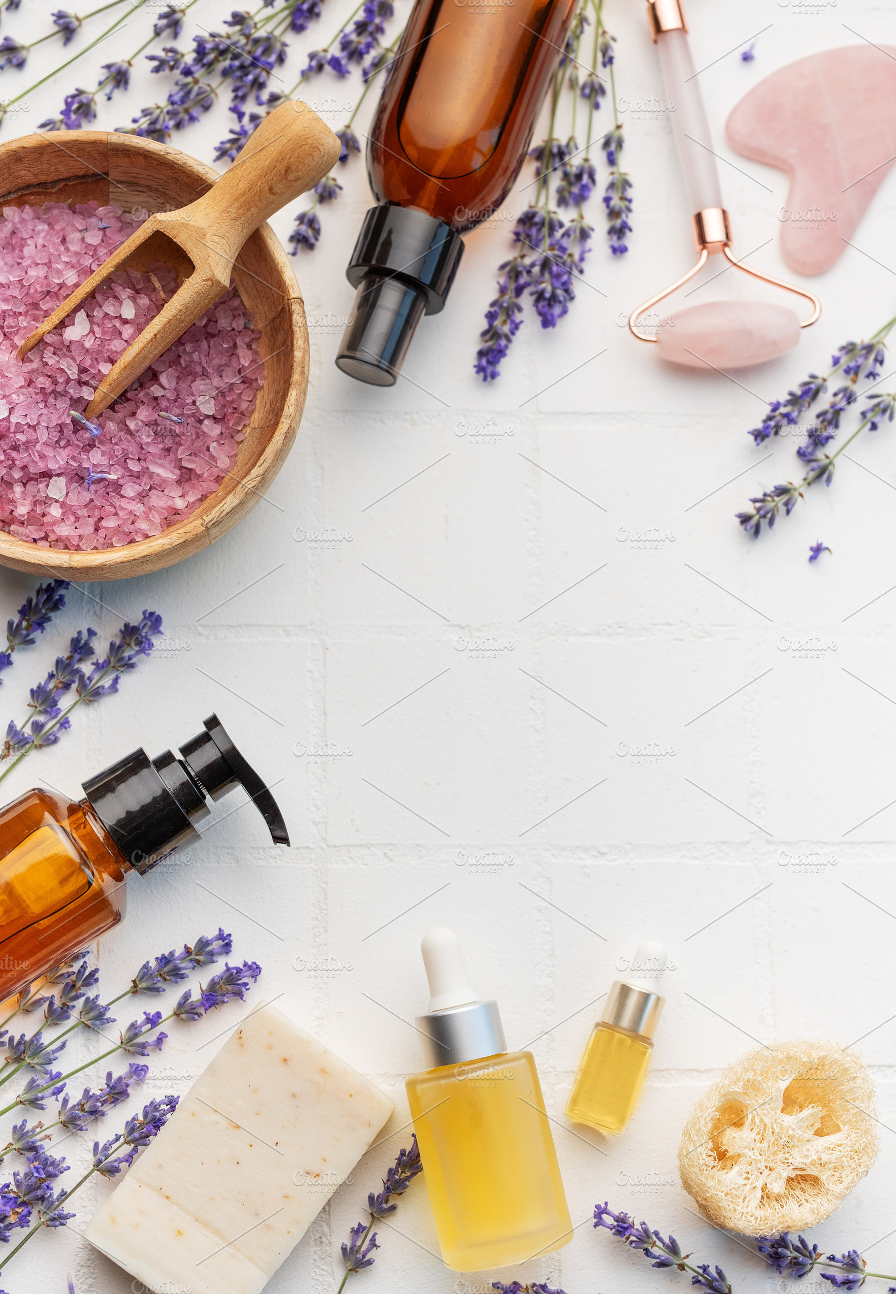 Lavender spa. Lavender salt, natural essential oil and fresh lav, a Health & Medical Photo by Olena Rudo