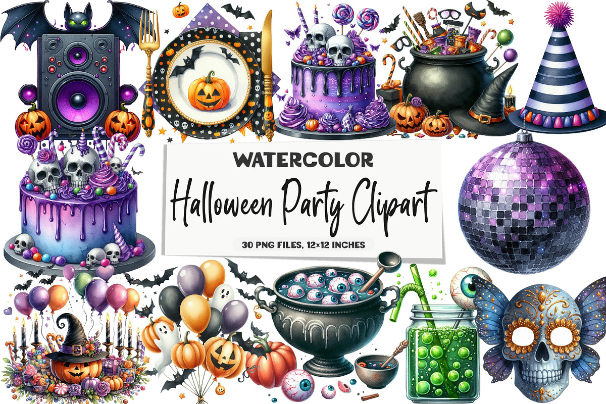 Watercolor Halloween Party Clipart, an Illustration by DreamArtGraphic (Photo 1 of 5)