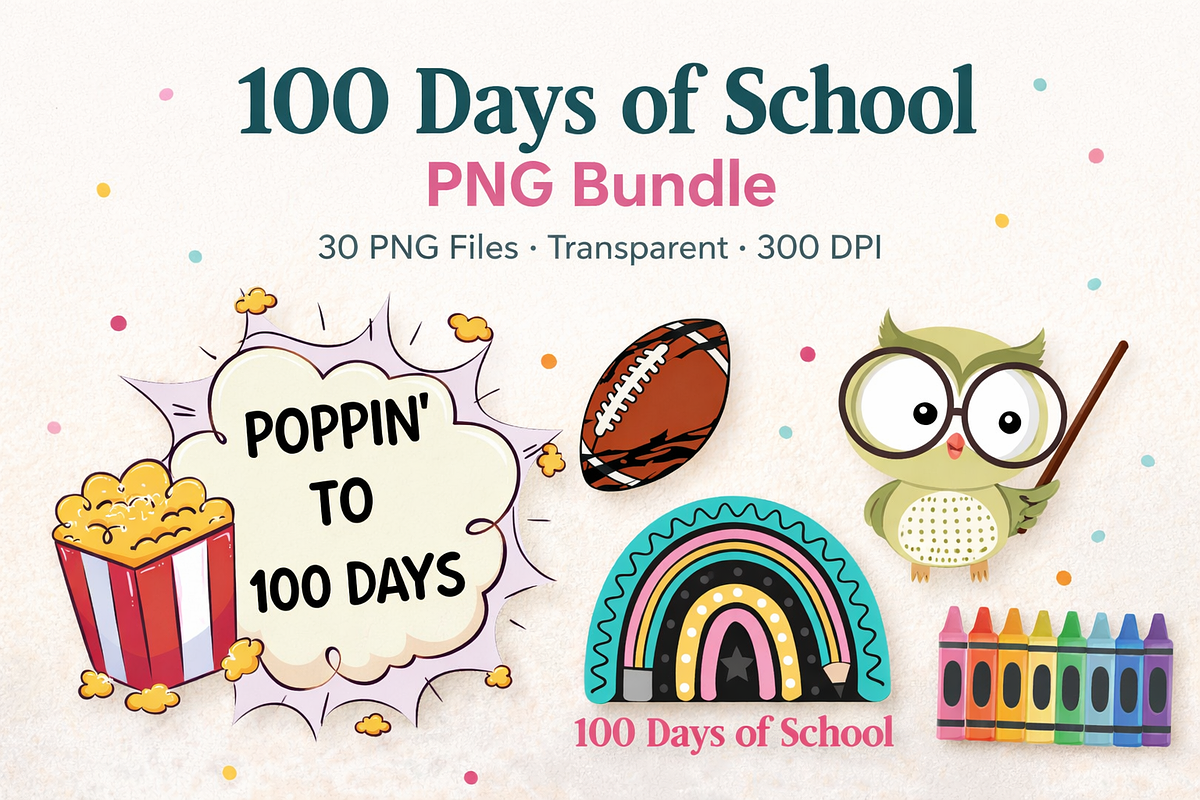 100 Days of School PNG Bundle, an Object Graphic by MIRoots Design Studio (Photo 1 of 5)