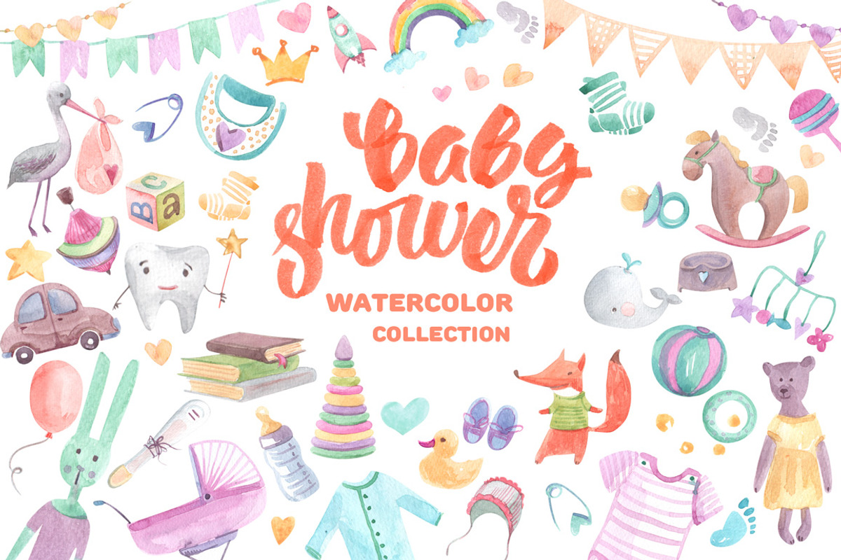 Baby shower watercolor collection, an Object Illustration by soolima (Photo 1 of 6)
